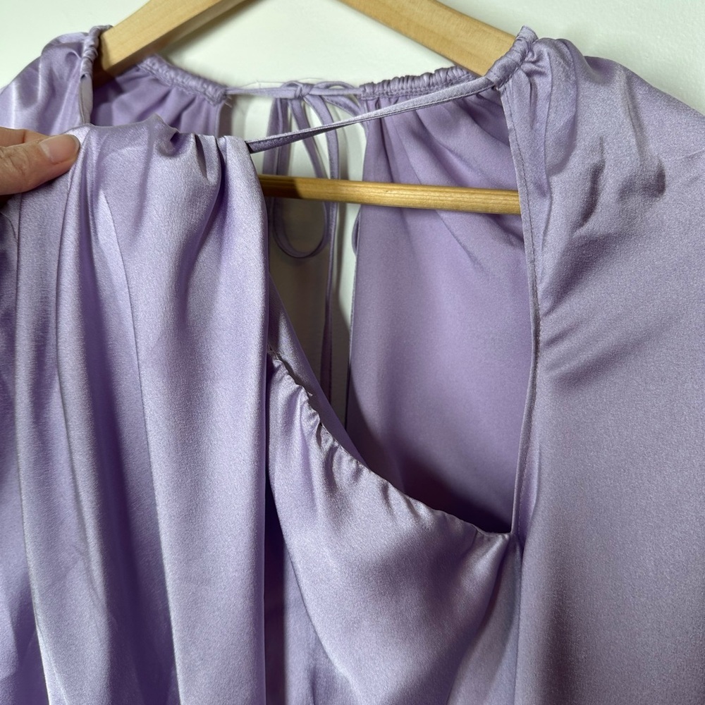 House of‎ CB Lilac Kate Orchid Satin Wrap Front Mini Dress Medium - Picture 5 of 13